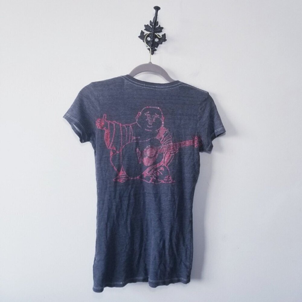 True Religion Embellished Y2K Buddha T-Shirt Size XS Gray